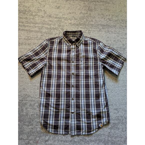 Carhartt Short Sleeve Plaid Shirt 100% Cotton Relaxed Fit Brown - Medium 2014 - Picture 1 of 12
